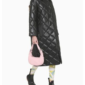 NWT Stand Studio Black Dorethea Quilted Maxi Faux Leather Coat, size 32/XS/S